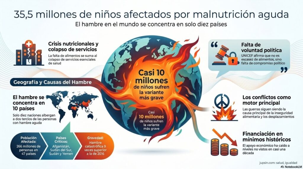 El hambre en el mundo se agudiza y se concentra en diez países. La inseguridad alimentaria y la desnutrición aguda han alcanzado niveles sin precedentes en la última década. 