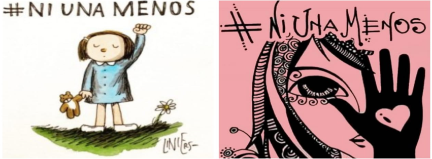 Imágenes de artistas argentinxs Liniers y Romina Lerda, respectivamente